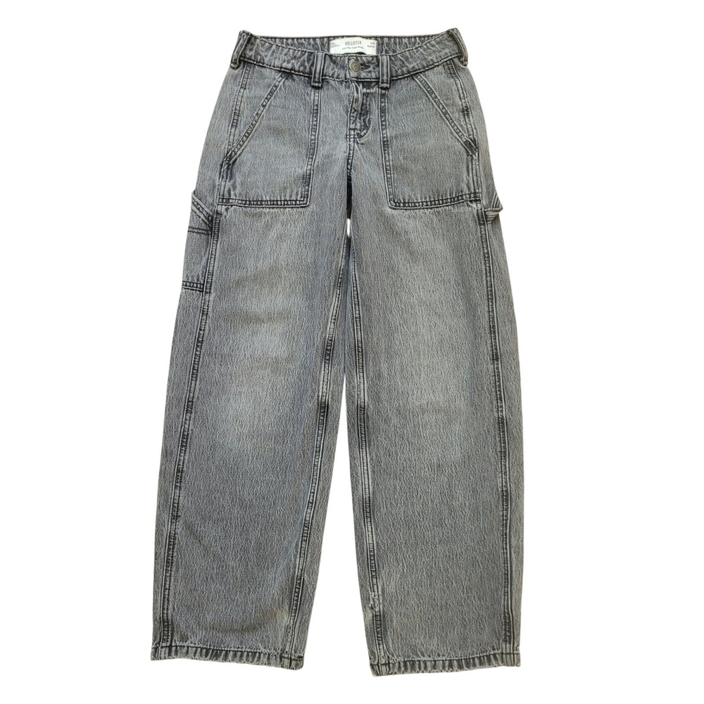Hollister Low-Rise Taper Baggy Carpenter Jeans Grey Distressed W24 Regular 00R